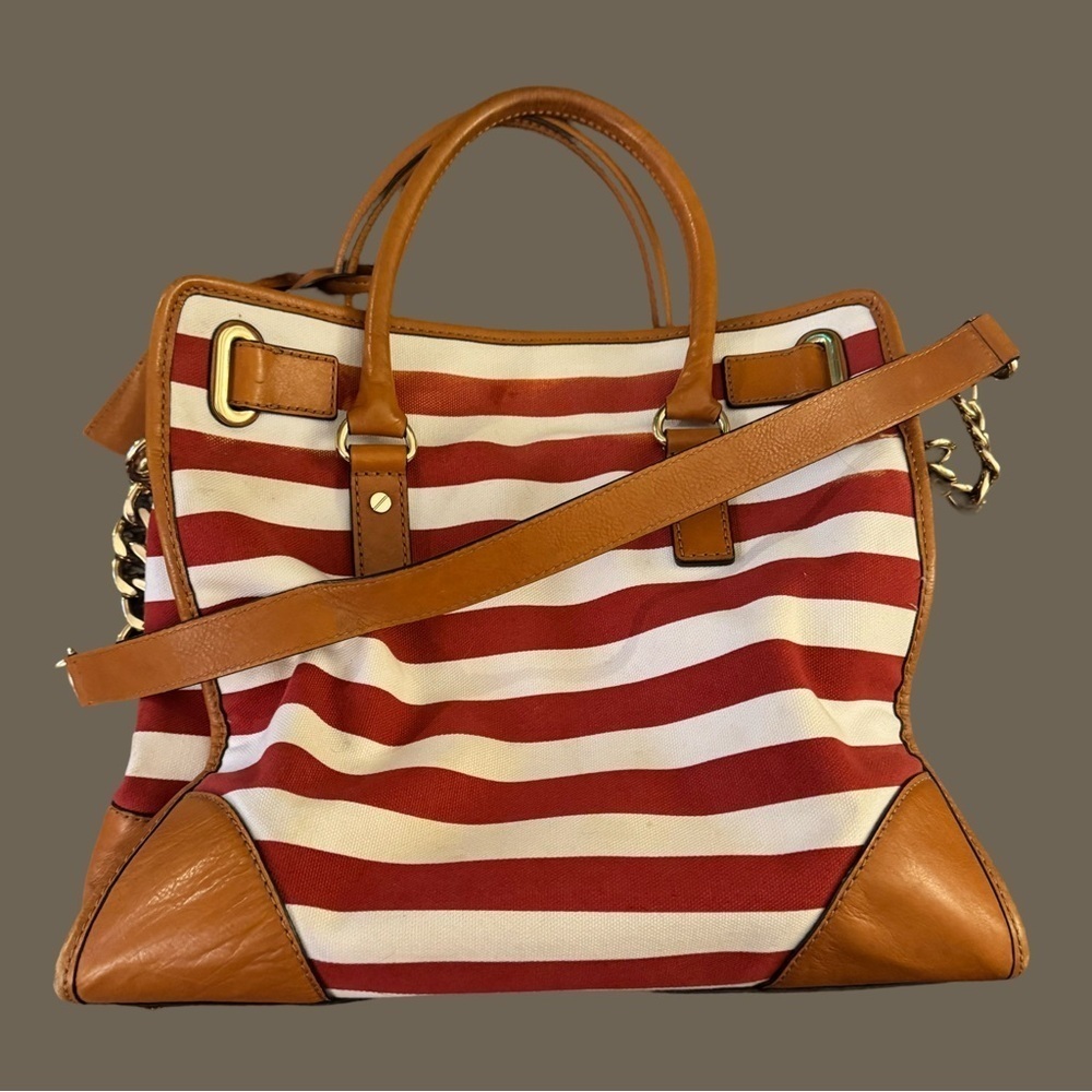 MICHAEL KORS Red and White Striped Hamilton Bag - Picture 2 of 16